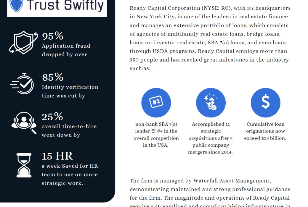 Ready Capital: 95% Fraud Reduction & 25% Faster Hiring with Trust Swiftly
